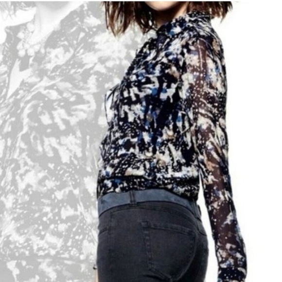 Cabi Starry Night Art to Wear Ruffle Button Business Casual Blouse - Picture 2 of 5